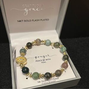 Gratitude and Grace Green Multi Semiprecious 14kt Gold-Plated Stretch Bracelet